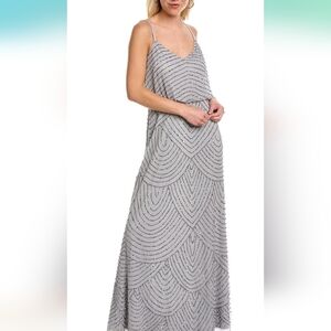 Adrianna Papell MOB Art Deco Beaded Gown - Dusty Blue size 10